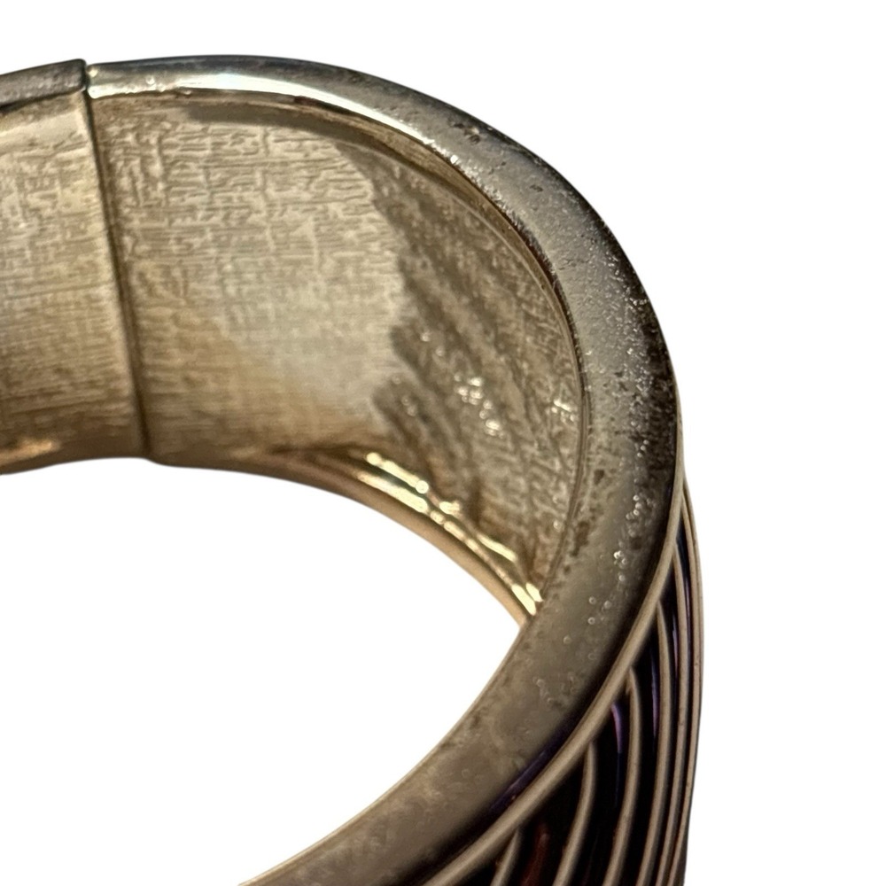 Vintage Premier Designs Ribbed Cuff Bracelet Hinged Clamp Silver Tone‎ Chunky - Picture 10 of 16